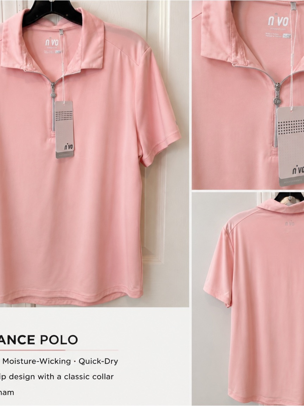 NVO Performance Women’s Pink Quarter-Zip Short Sleeve Polo Shirt NWT XL
